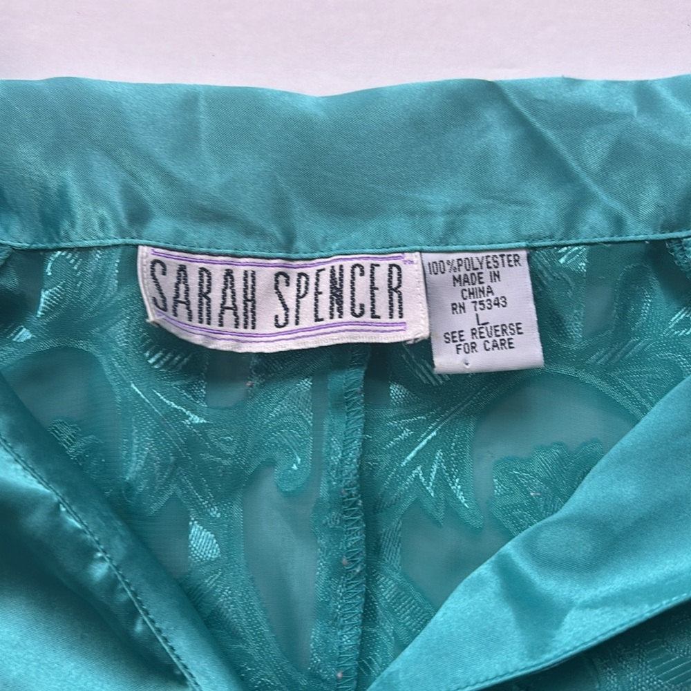 Vintage 90’s Collared Preppy Silky Teal Sleeveless Cropped Top Shirt Large Swing - Picture 17 of 17